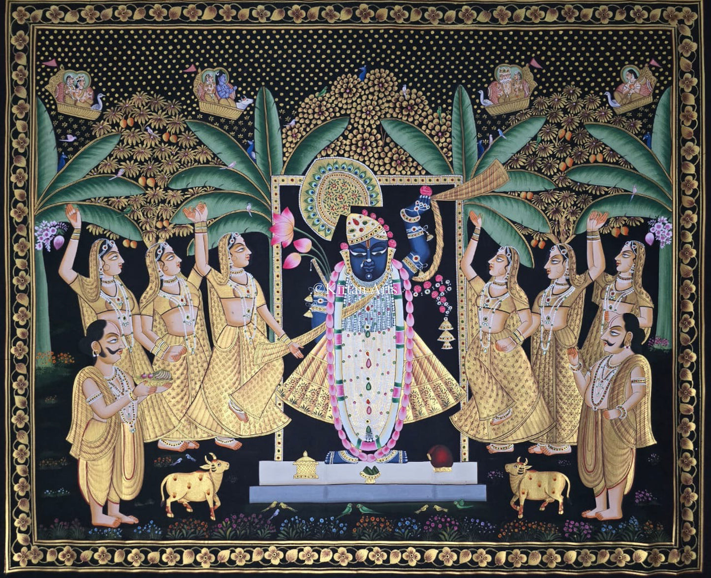 Shrinathji Pichwai Painting | Intricate Work | Dark Background | 3x4 ft