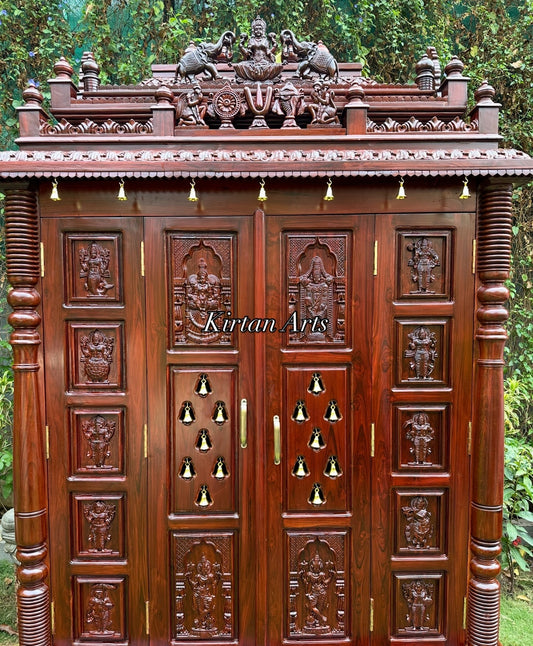 Teakwood Carved Dasvatar Mandir | 96” | Rosewood Finish