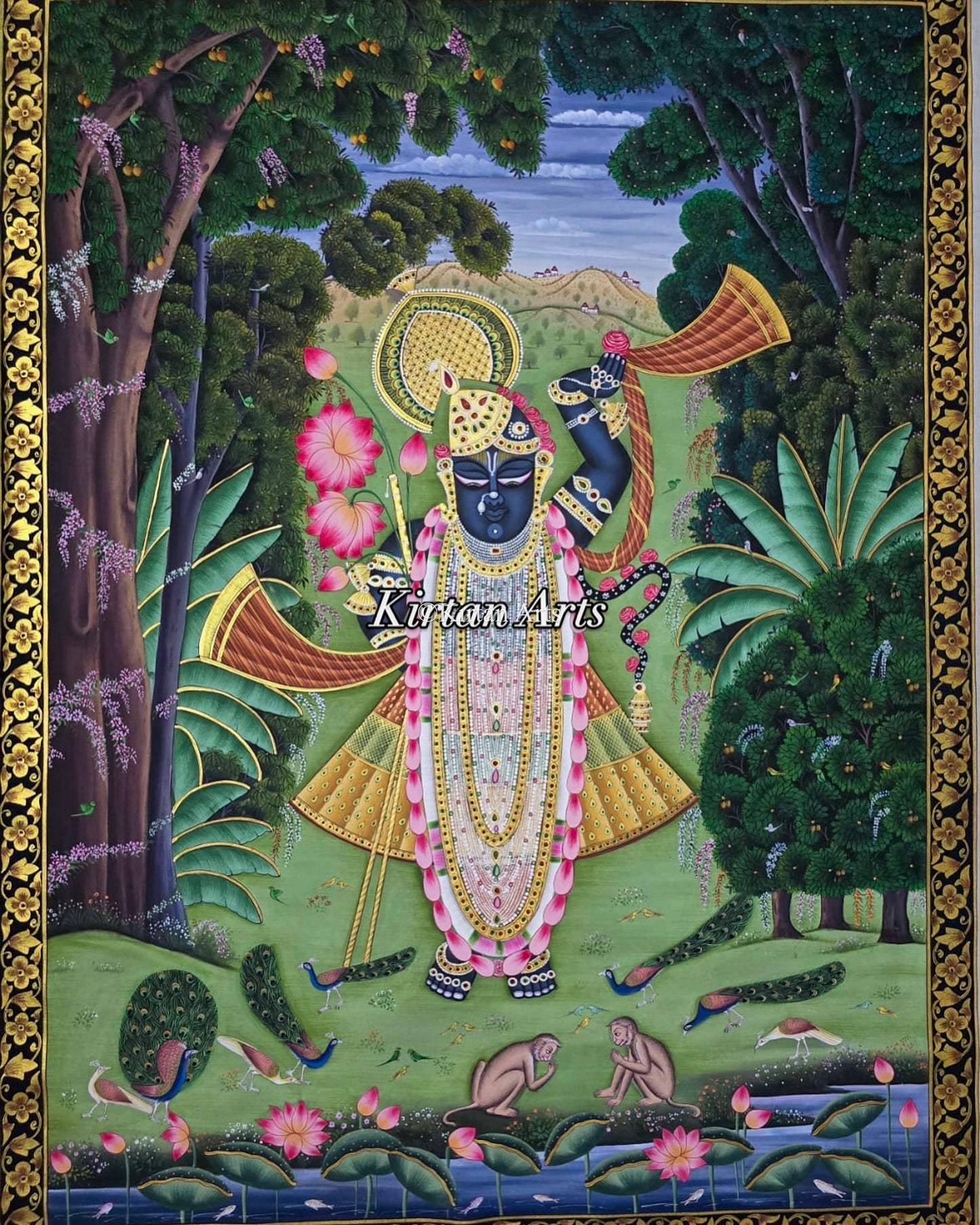 Shrinathji Jungle Themed Pichwai Painting | Intricate Work | 4x3 ft