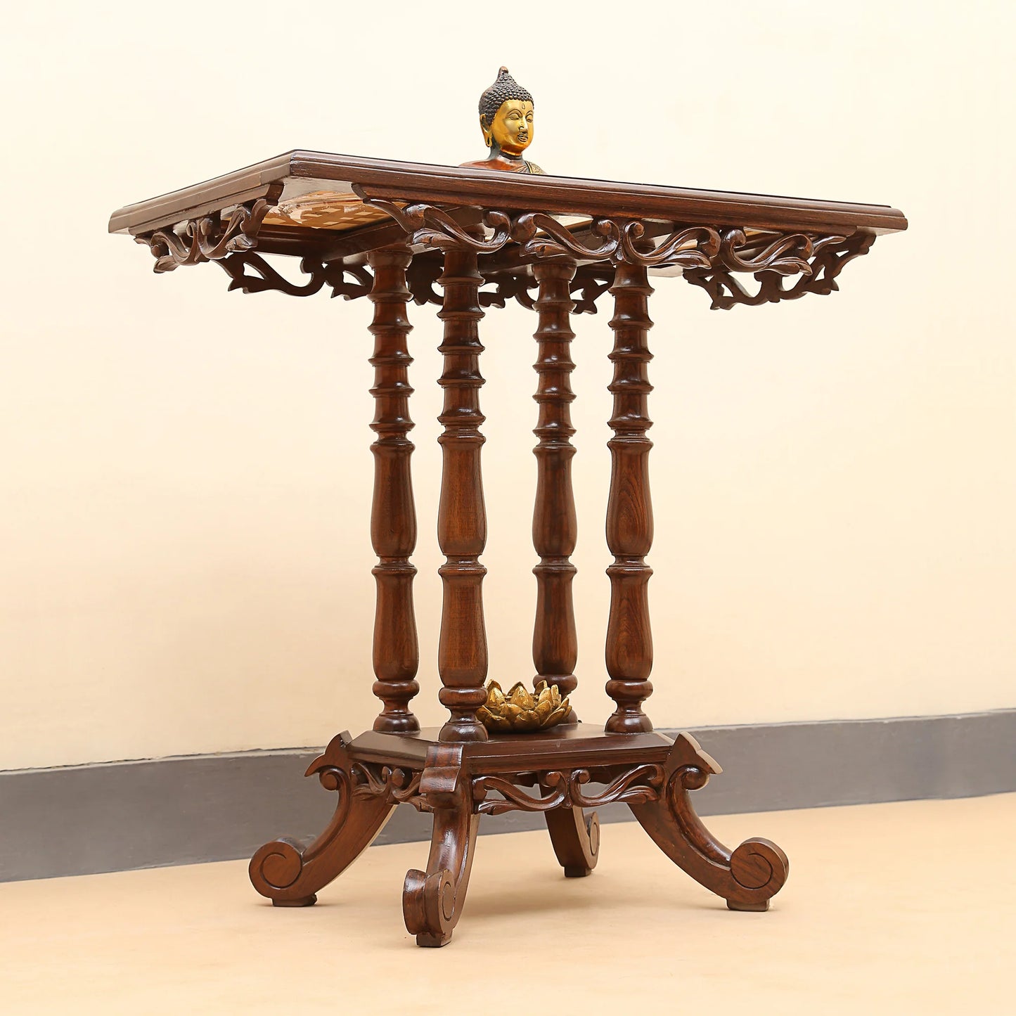 Kama Solid Teakwood Rectangular Console Table – 28-Inch Traditional Walnut Finish Foyer Table
