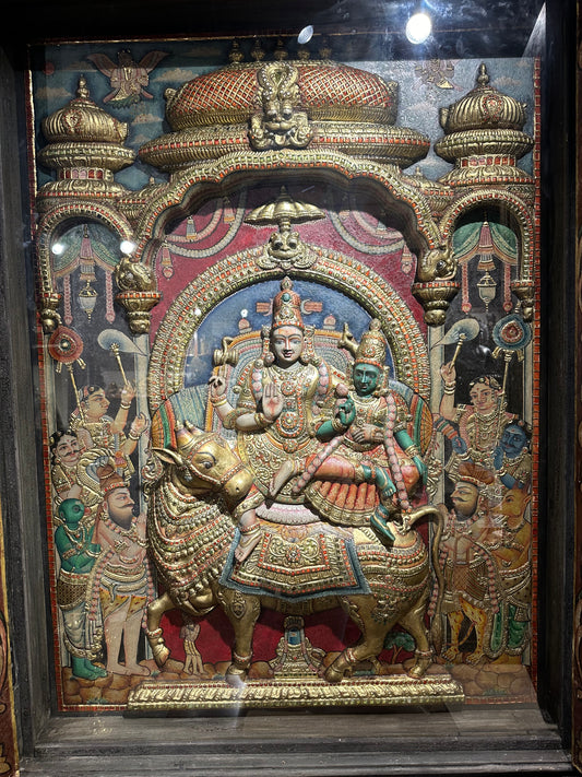 Lord Shiva and Parvati Tanjore with Art Doors 3.5x4.5 ft