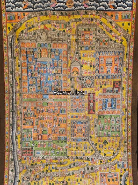 Grand 6.5ft x 4ft Palitana Pat | Hand-Painted Jain Pilgrimage Map | Orange Edition