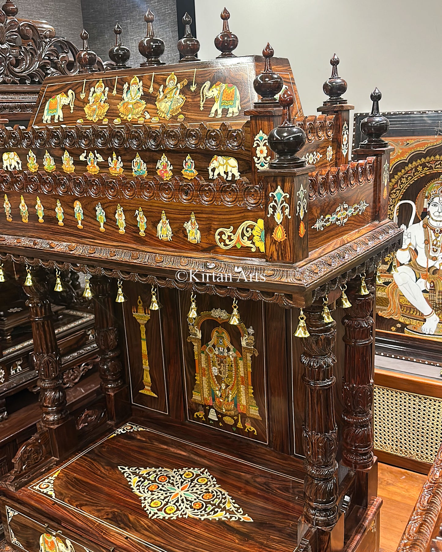 Monumental 6.6ft Hand-Carved Rosewood Mandir – Intricate Inlay | Customisable