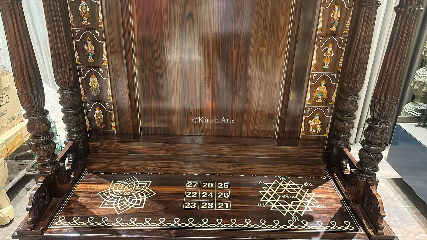 Rosewood Pooja Mandir | Custom Kolam Work | 7ft