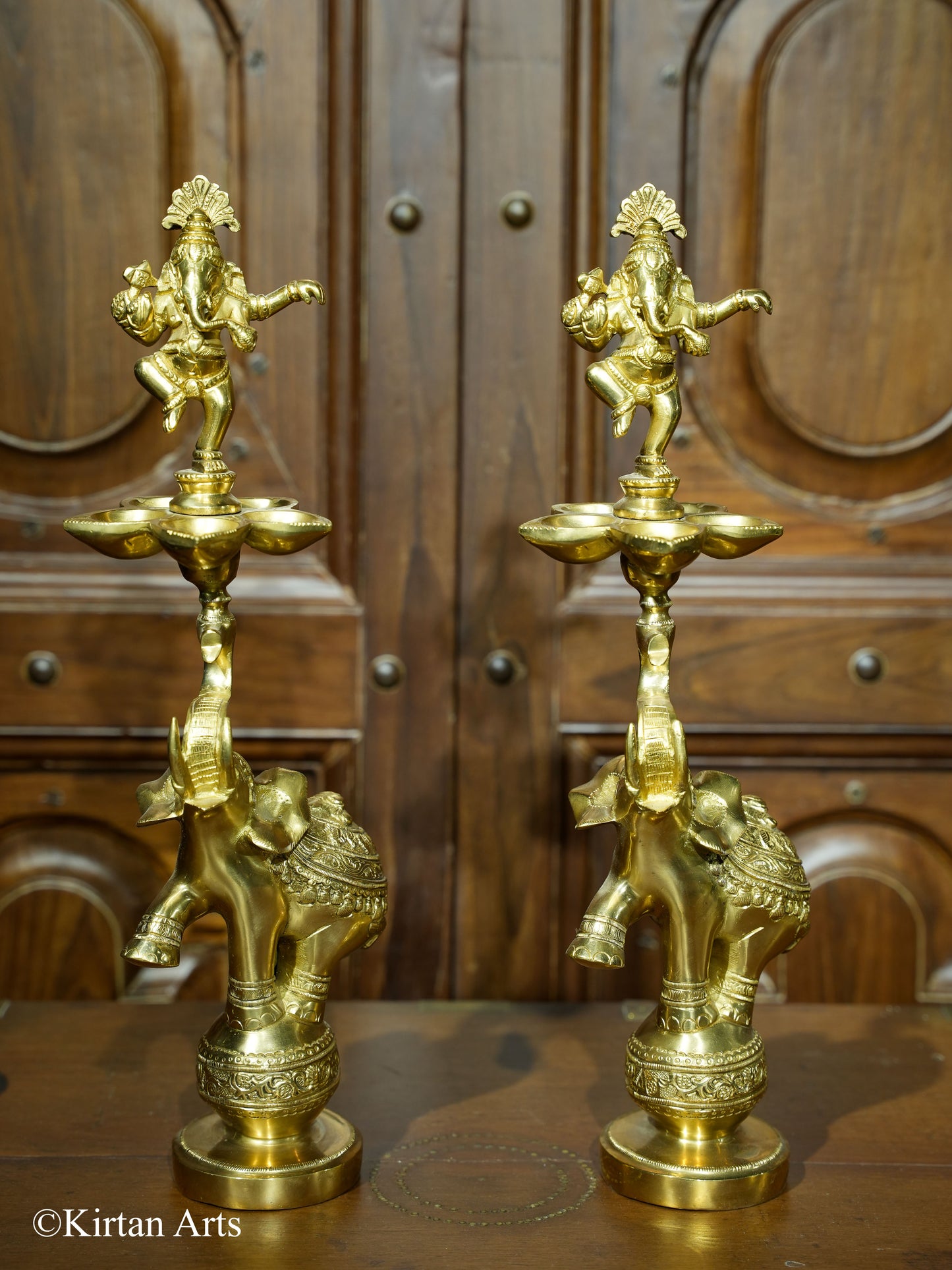 Brass Ganesha on Elephant Lamp 17"