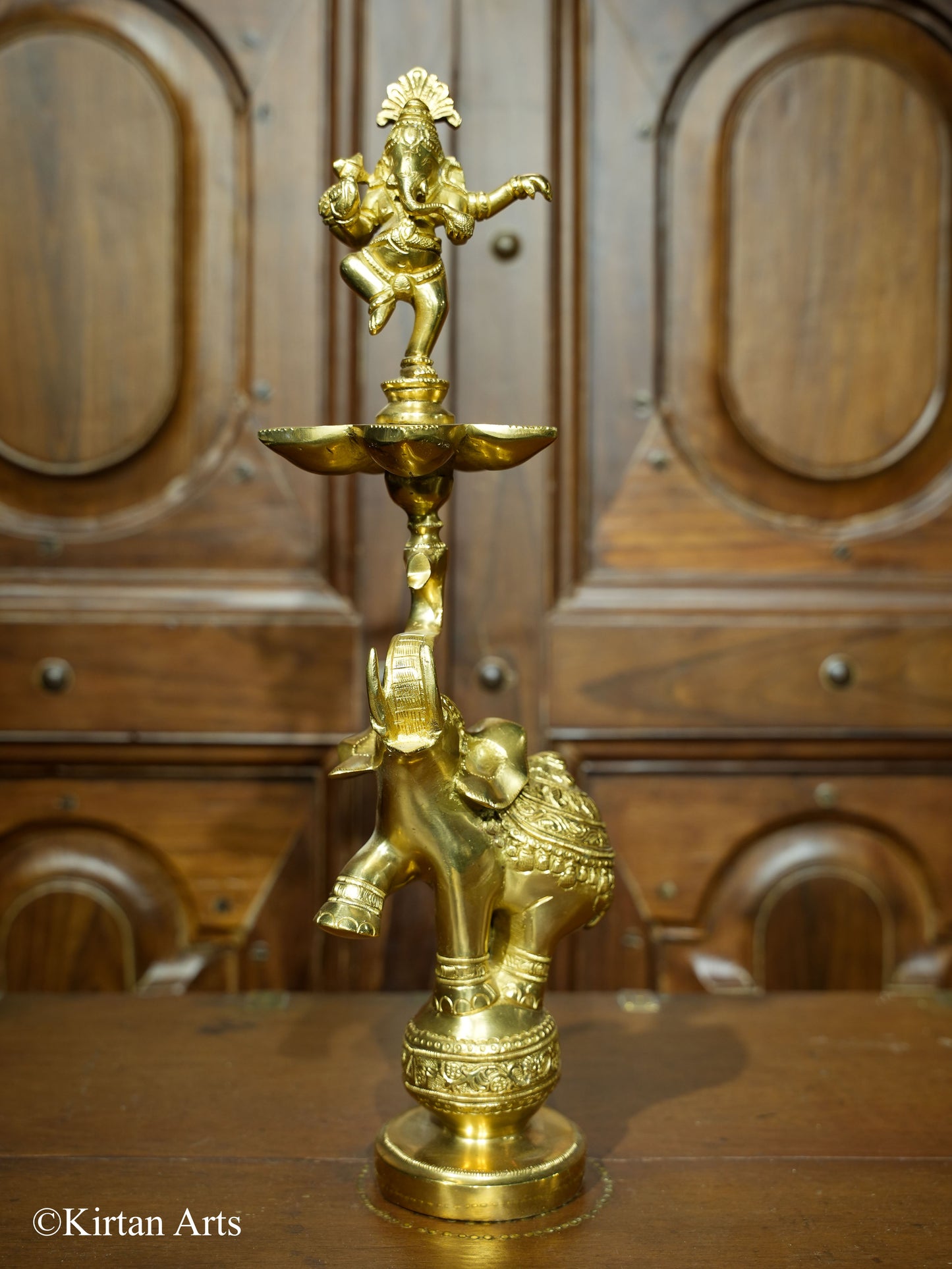 Brass Ganesha on Elephant Lamp 17"