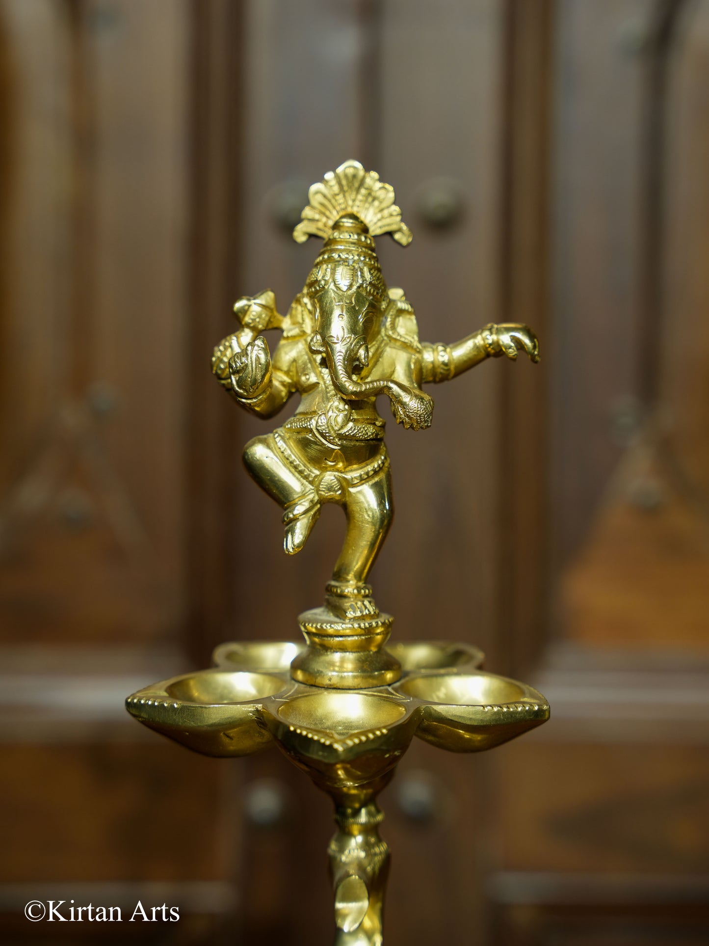 Brass Ganesha on Elephant Lamp 17"