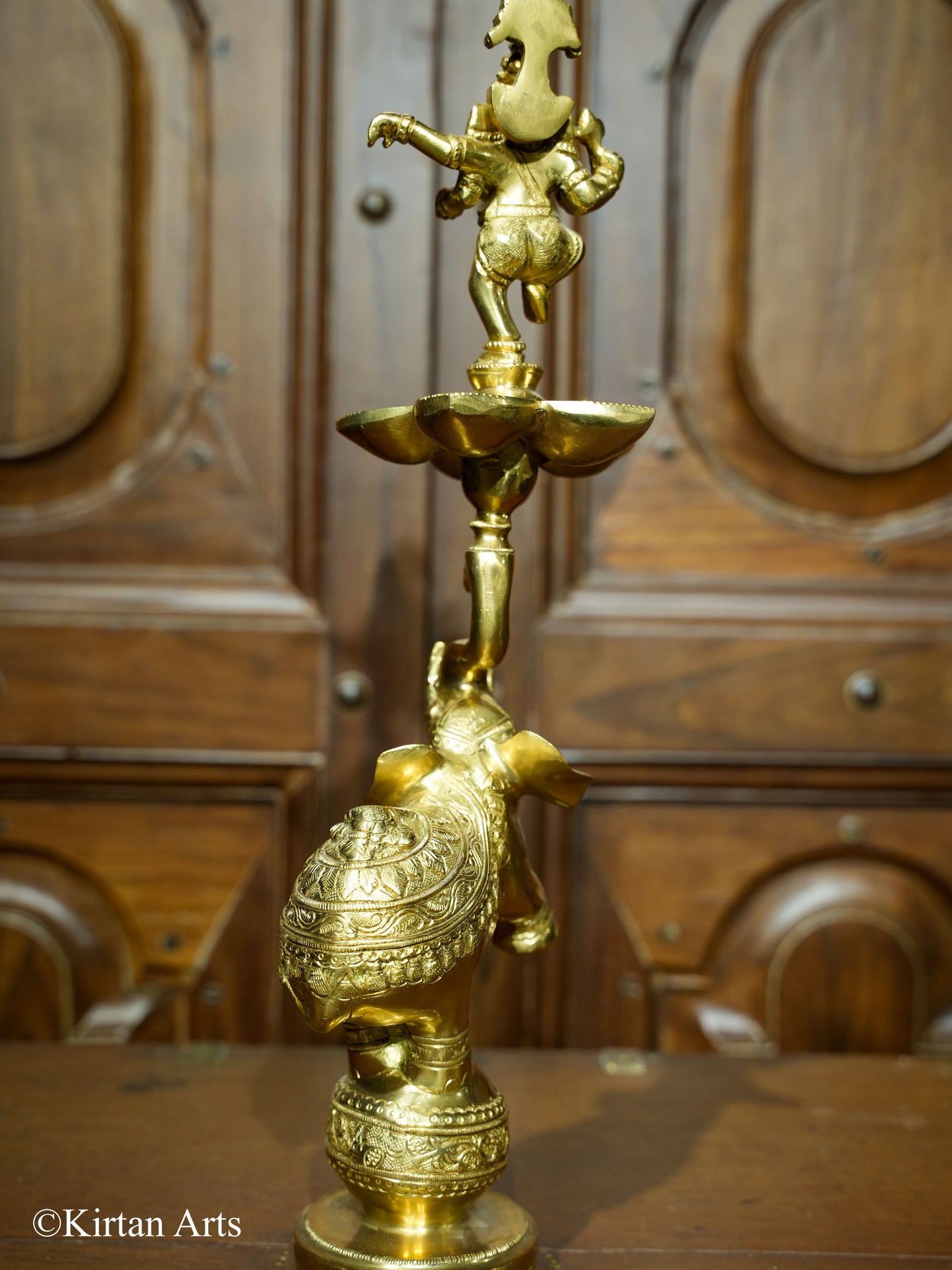 Brass Ganesha on Elephant Lamp 17"