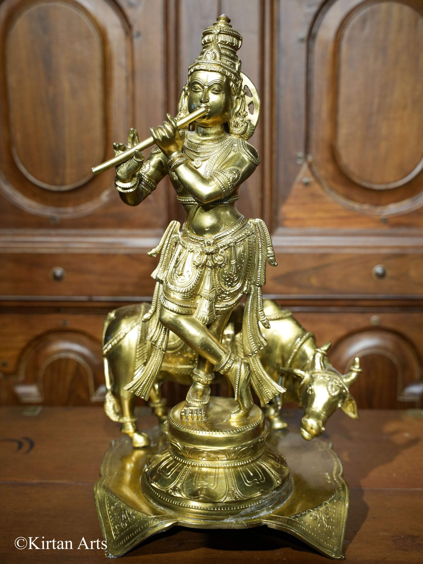 Fine Carved Bronze Cow Krishna 19"