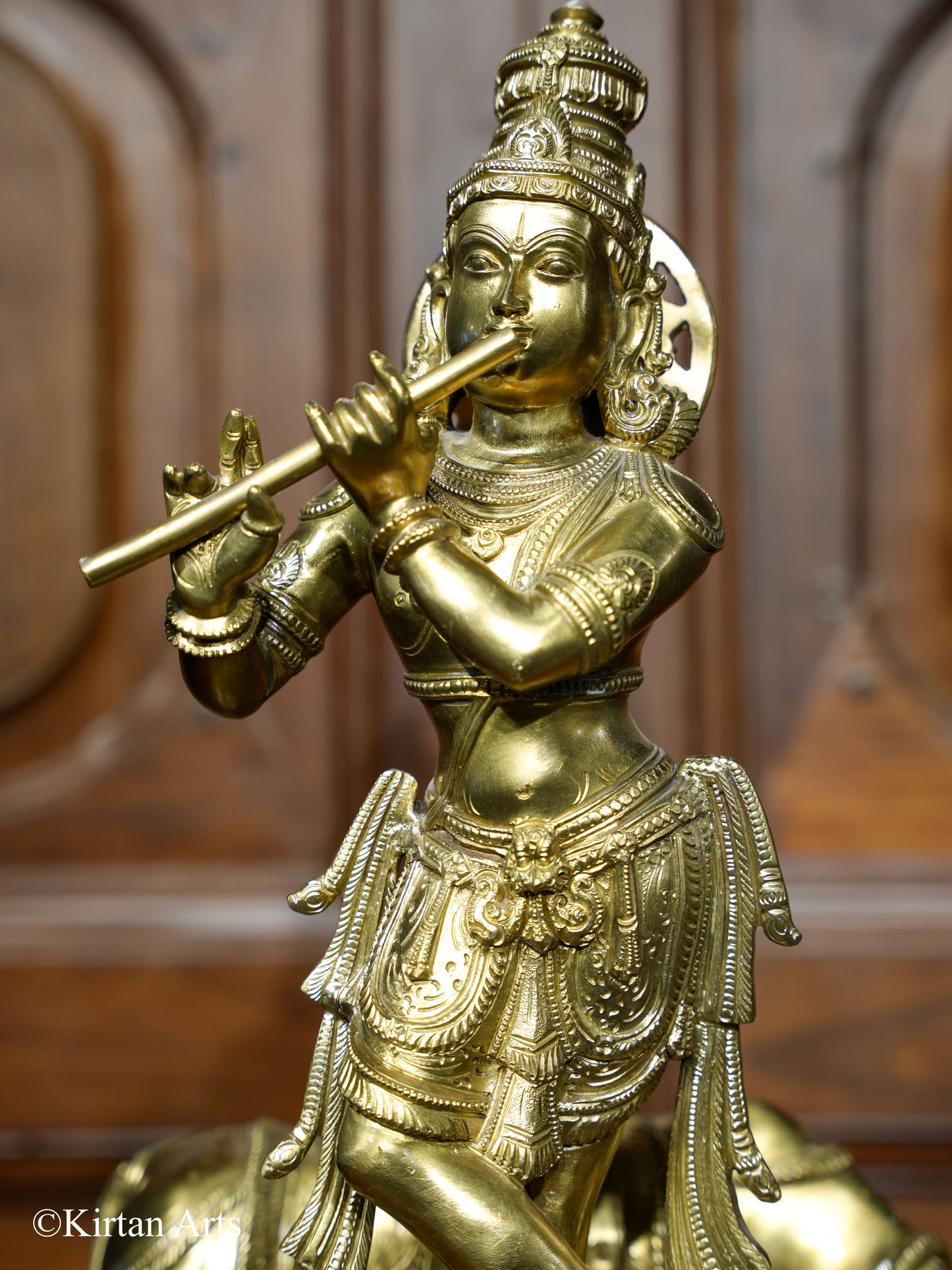 Fine Carved Bronze Cow Krishna 19"