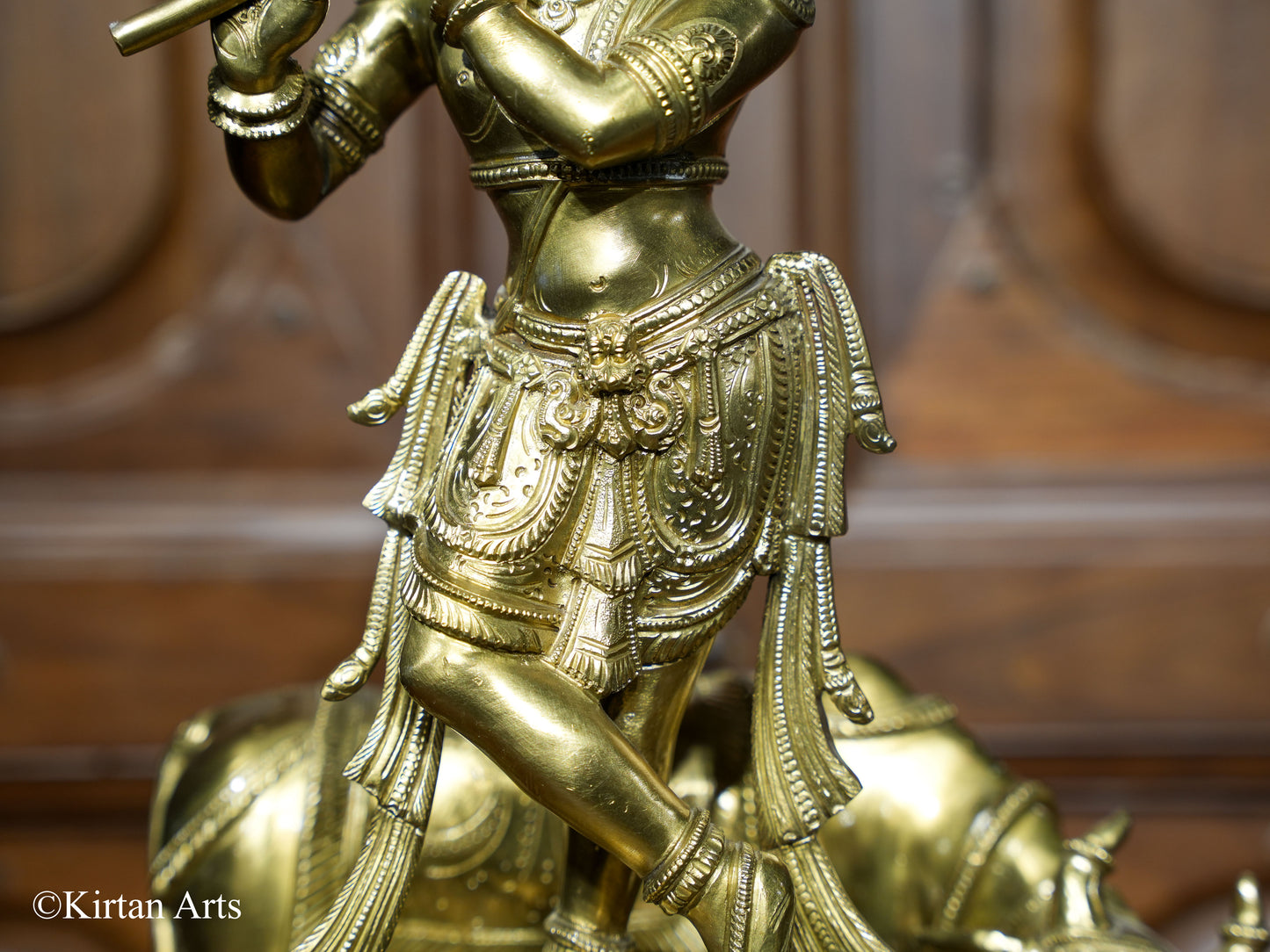 Fine Carved Bronze Cow Krishna 19"