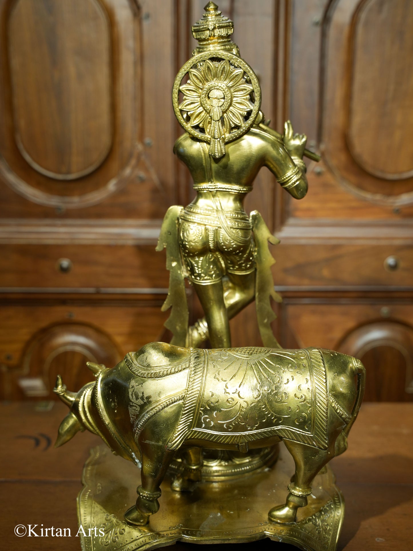 Fine Carved Bronze Cow Krishna 19"