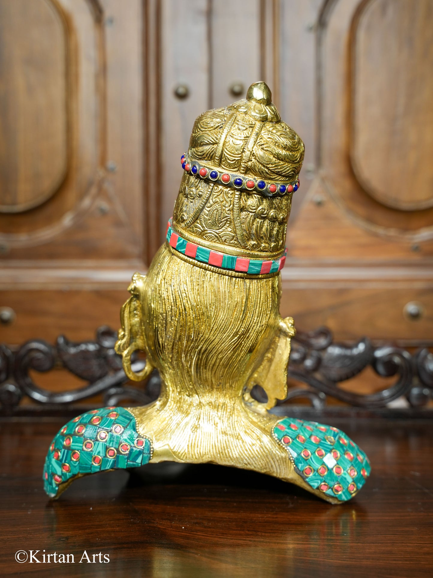 Brass Parvati Bust with stonework 12"