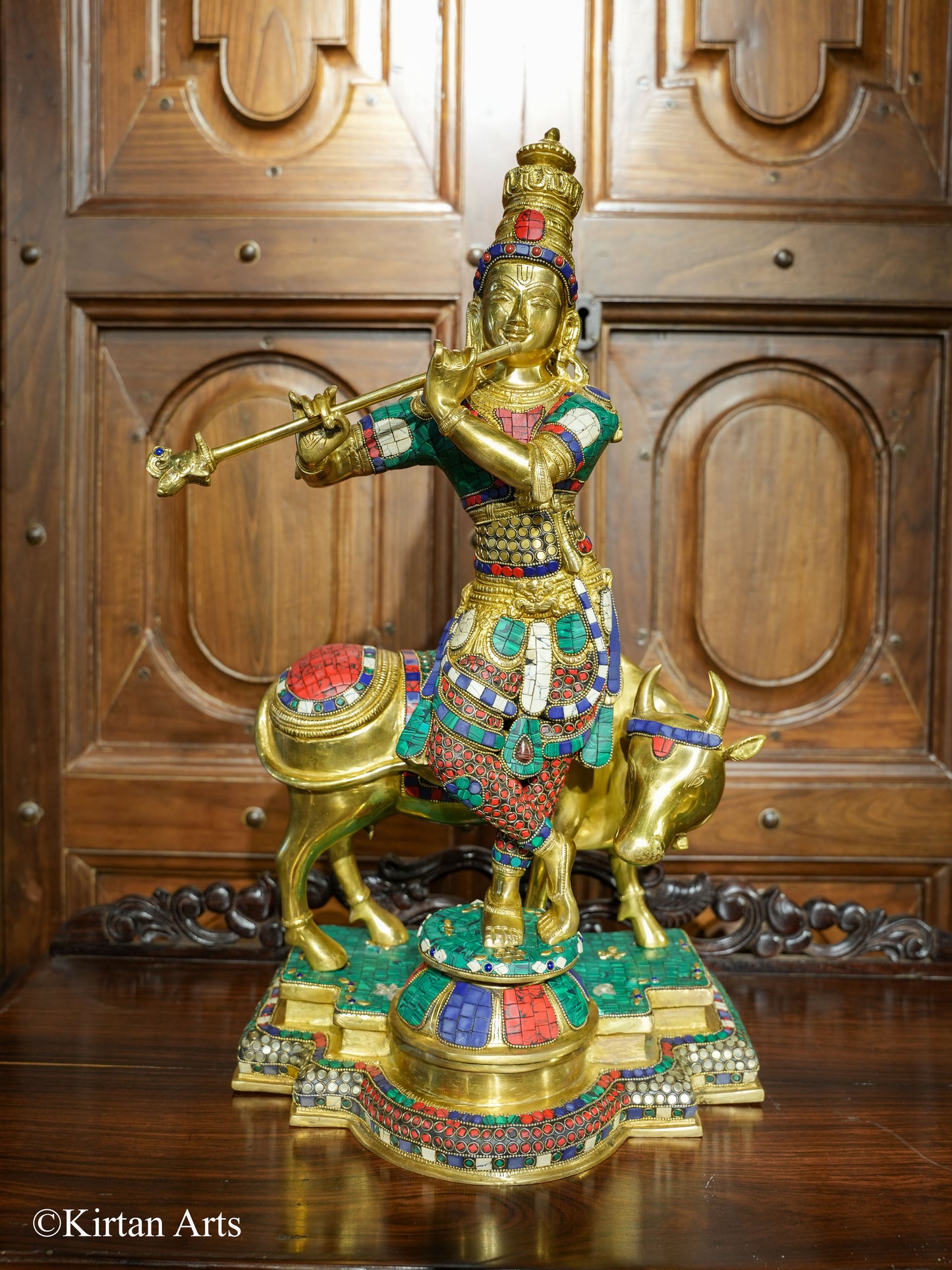 Brass Cow Krishna Stonework Fine Brass 25"