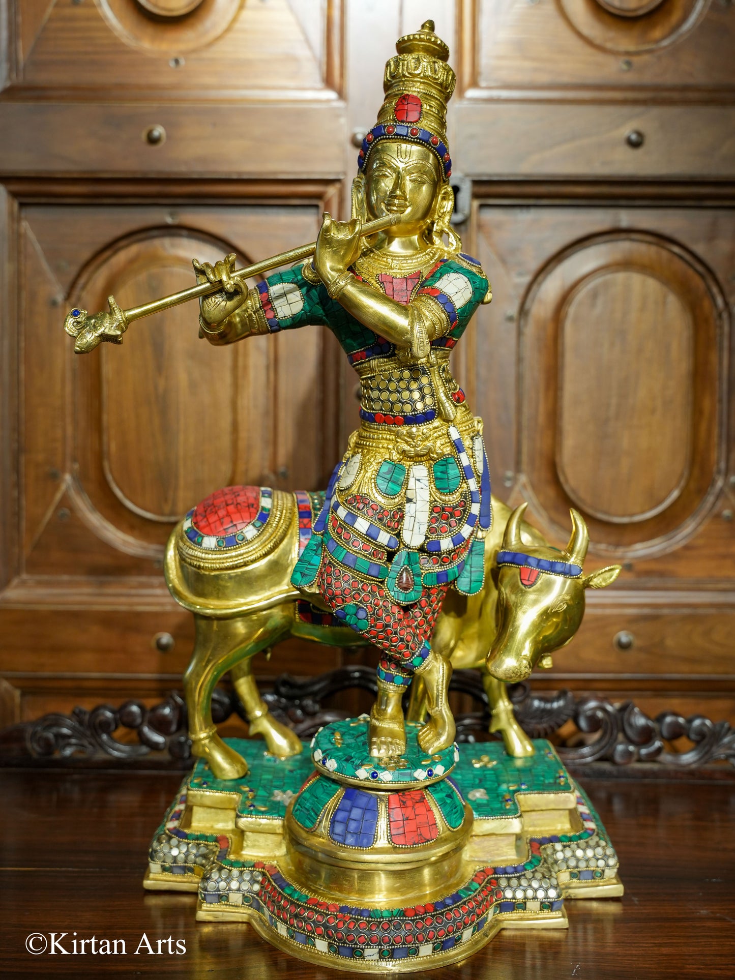 Brass Cow Krishna Stonework Fine Brass 25"