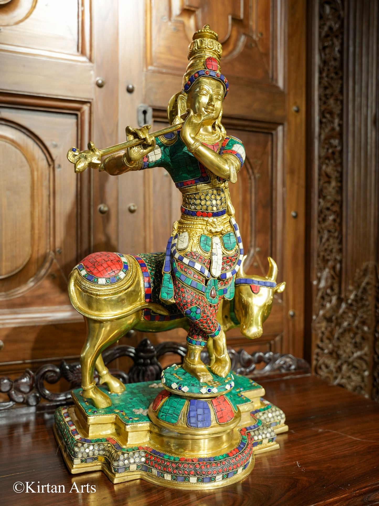 Brass Cow Krishna Stonework Fine Brass 25"
