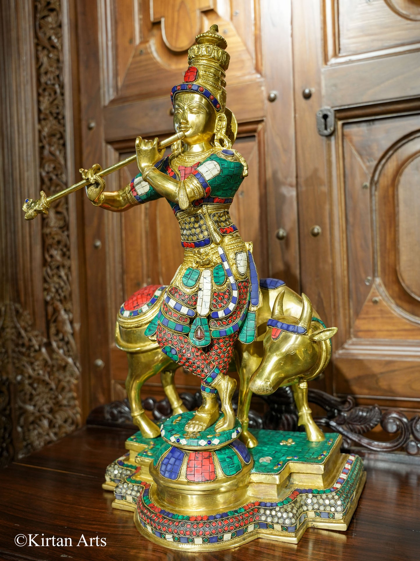Brass Cow Krishna Stonework Fine Brass 25"