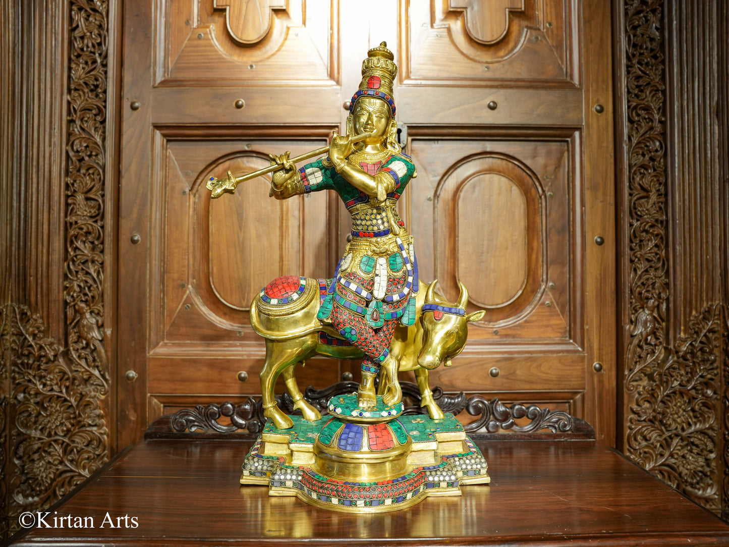 Brass Cow Krishna Stonework Fine Brass 25"