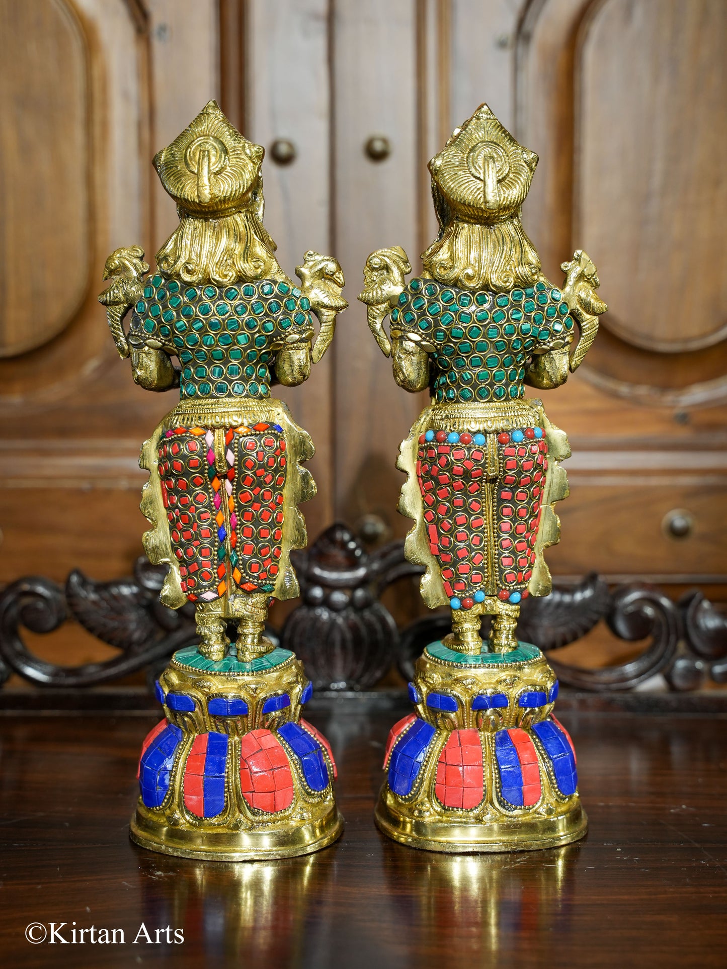 Brass Deep Lakshmi Pair Stonework 13"