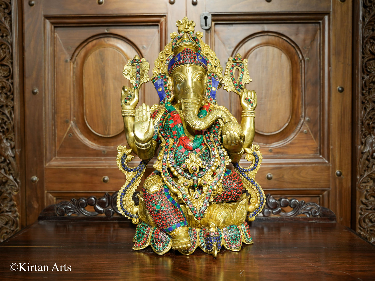 Brass Ganesha with Stonework 21"