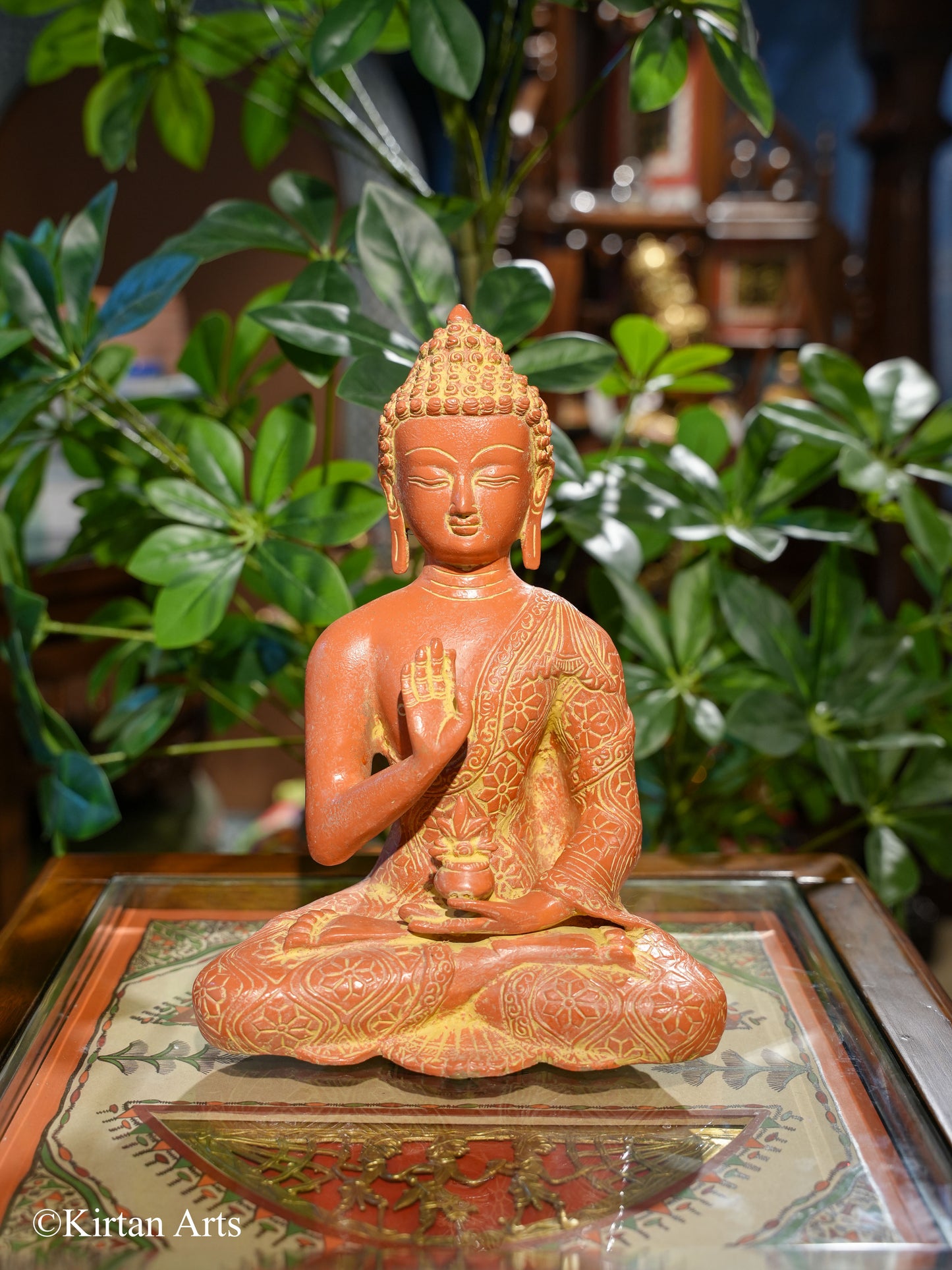 Brass Buddha Brick Red Antique Finish 10.5"