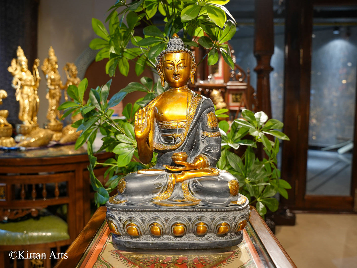 Brass Buddha Grey Gold Antique Finish 16"