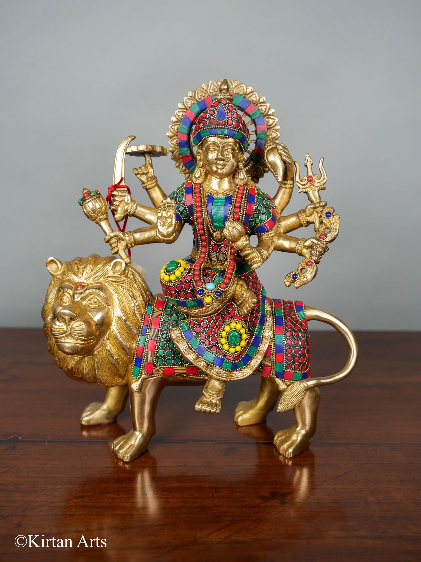 Goddess Durga on Lion Brass Idol 13"