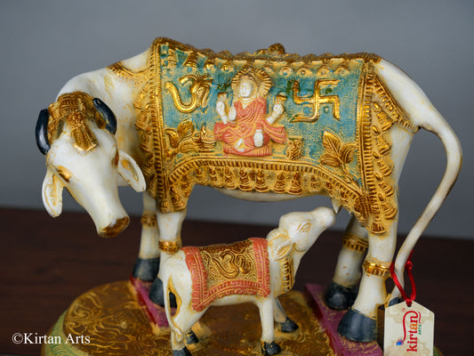 Brass Cow with Calf (Kamdhenu) Multi Color 10.5"