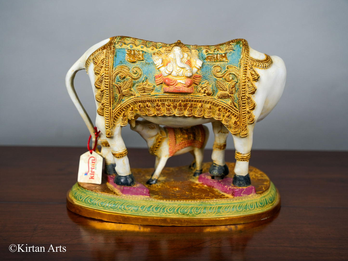 Brass Cow with Calf (Kamdhenu) Multi Color 10.5"