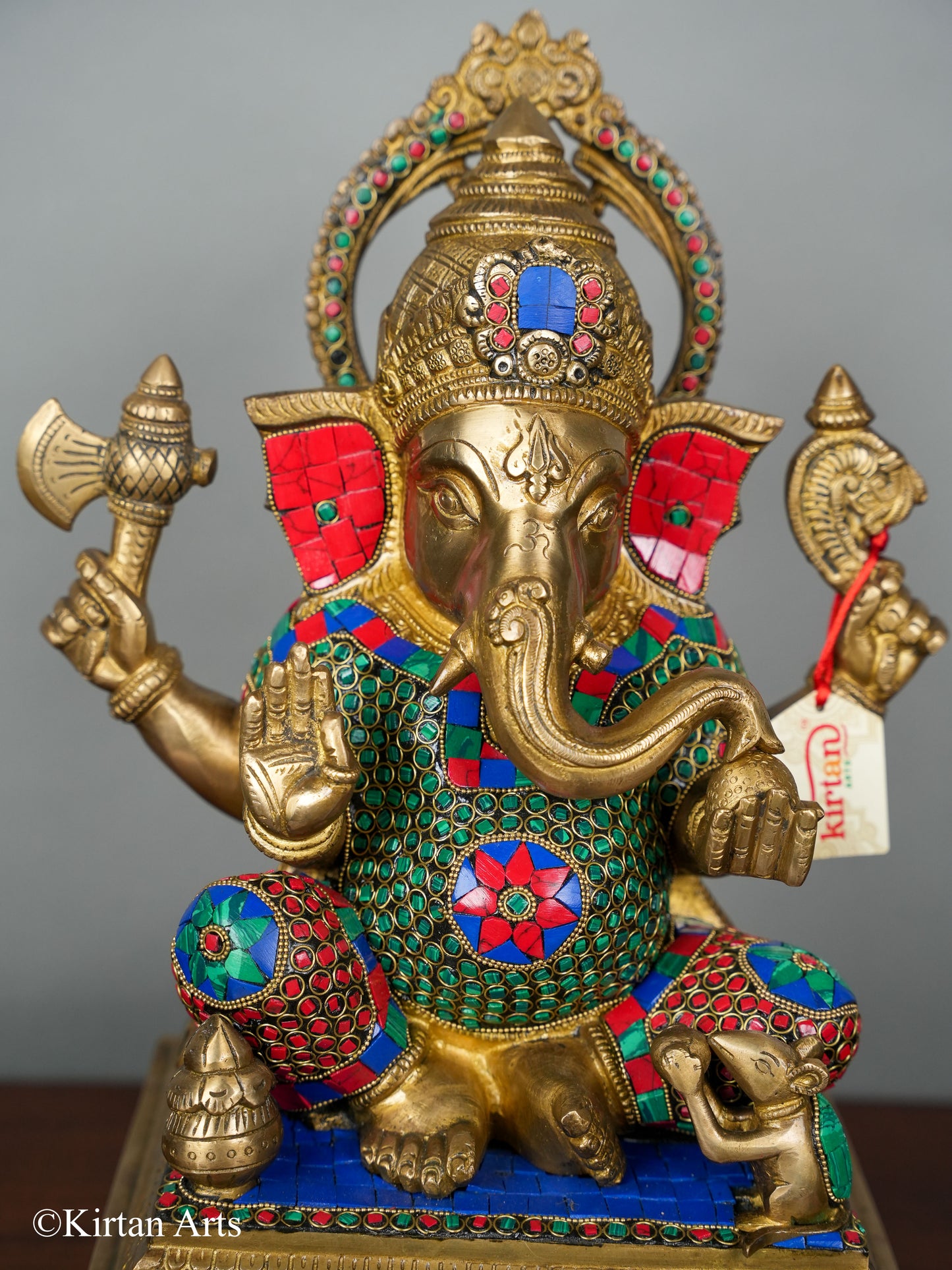 Brass Ganesha with Stonework 16"