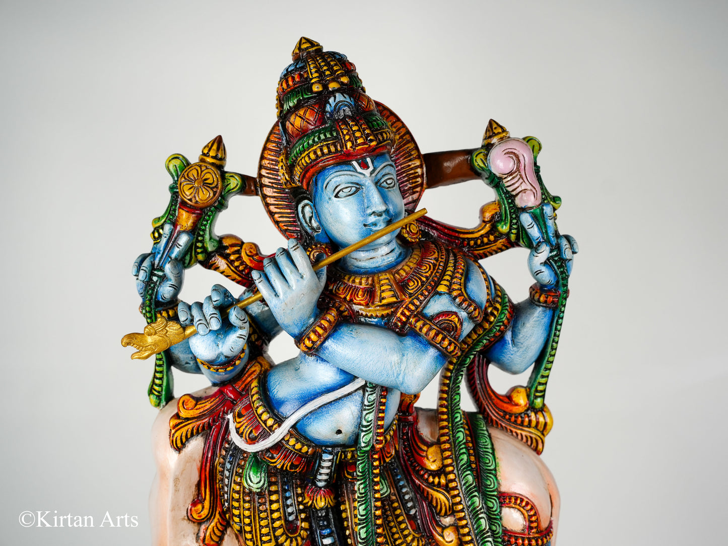 Wood Carved Krishna with Cow 3ft