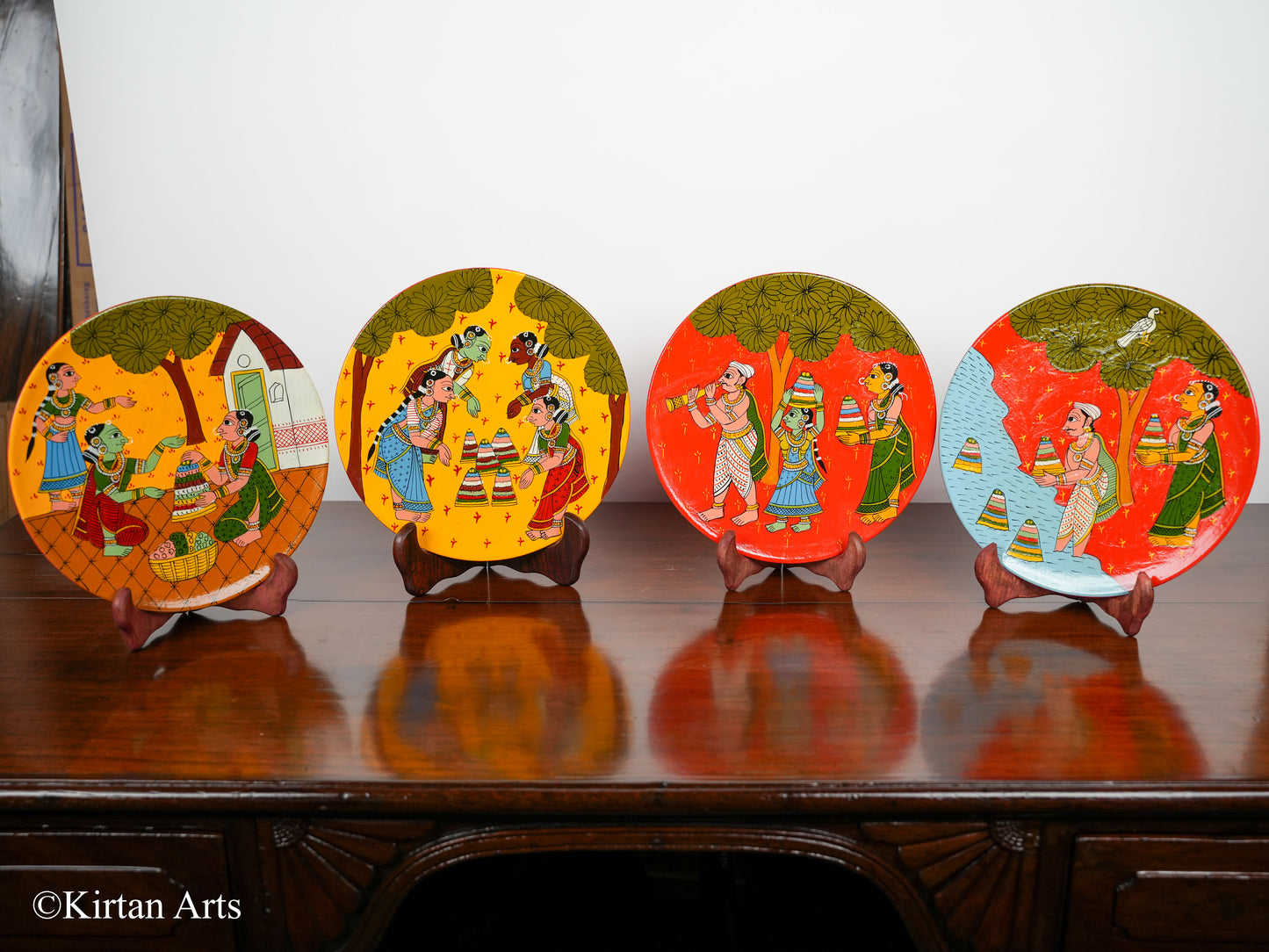 Bathukamma Festival Cheriyal Art Wall Plates 4Pc Set