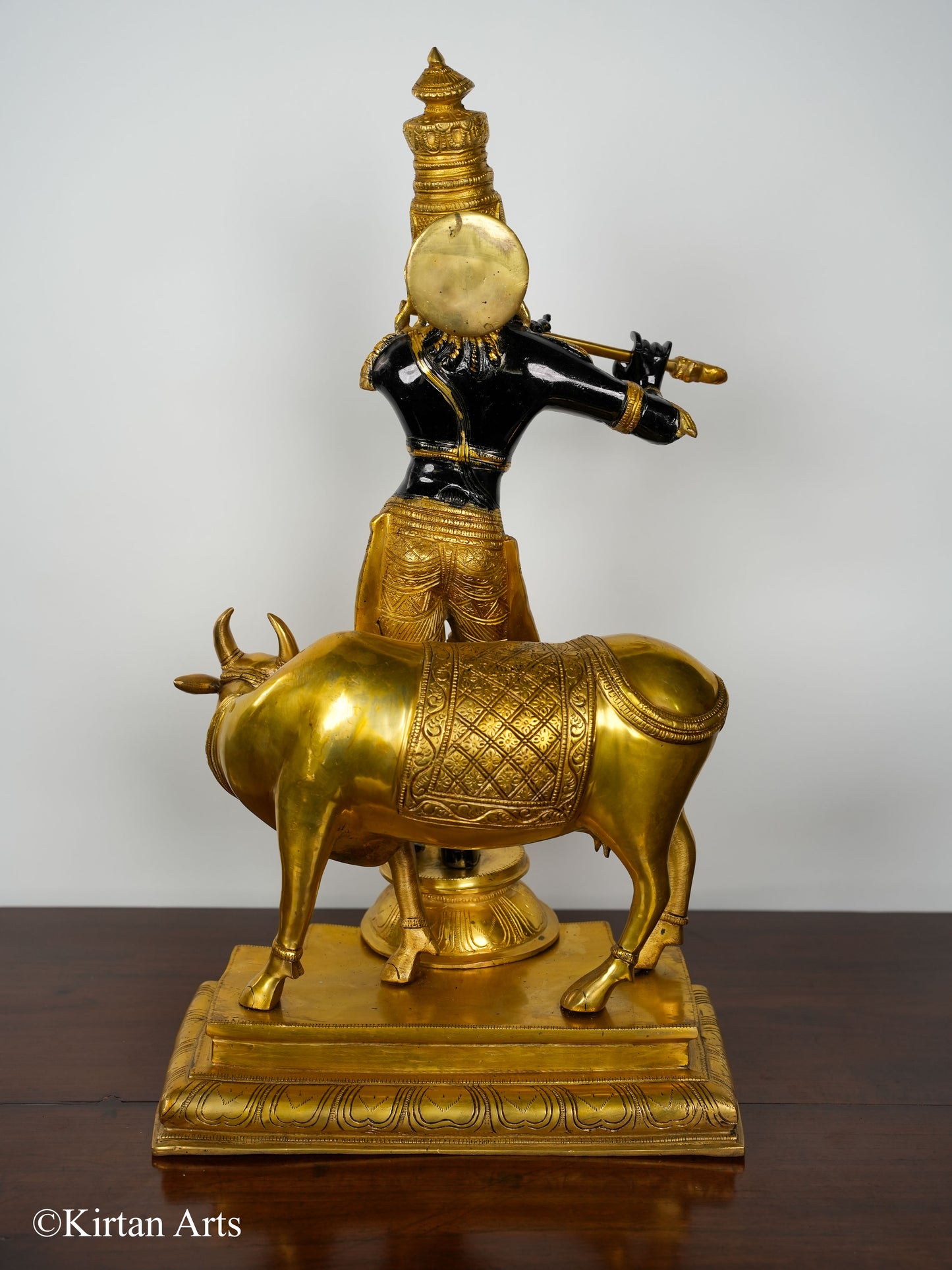 Brass Lord Krishna with Cow Black Gold Finish 25"