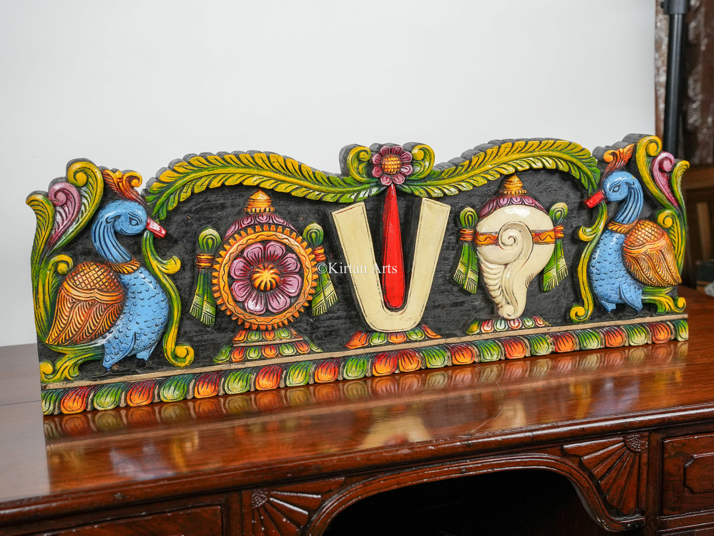 36" Shank Chakra Tilak (Nama) Wooden Panel | Hand Carved