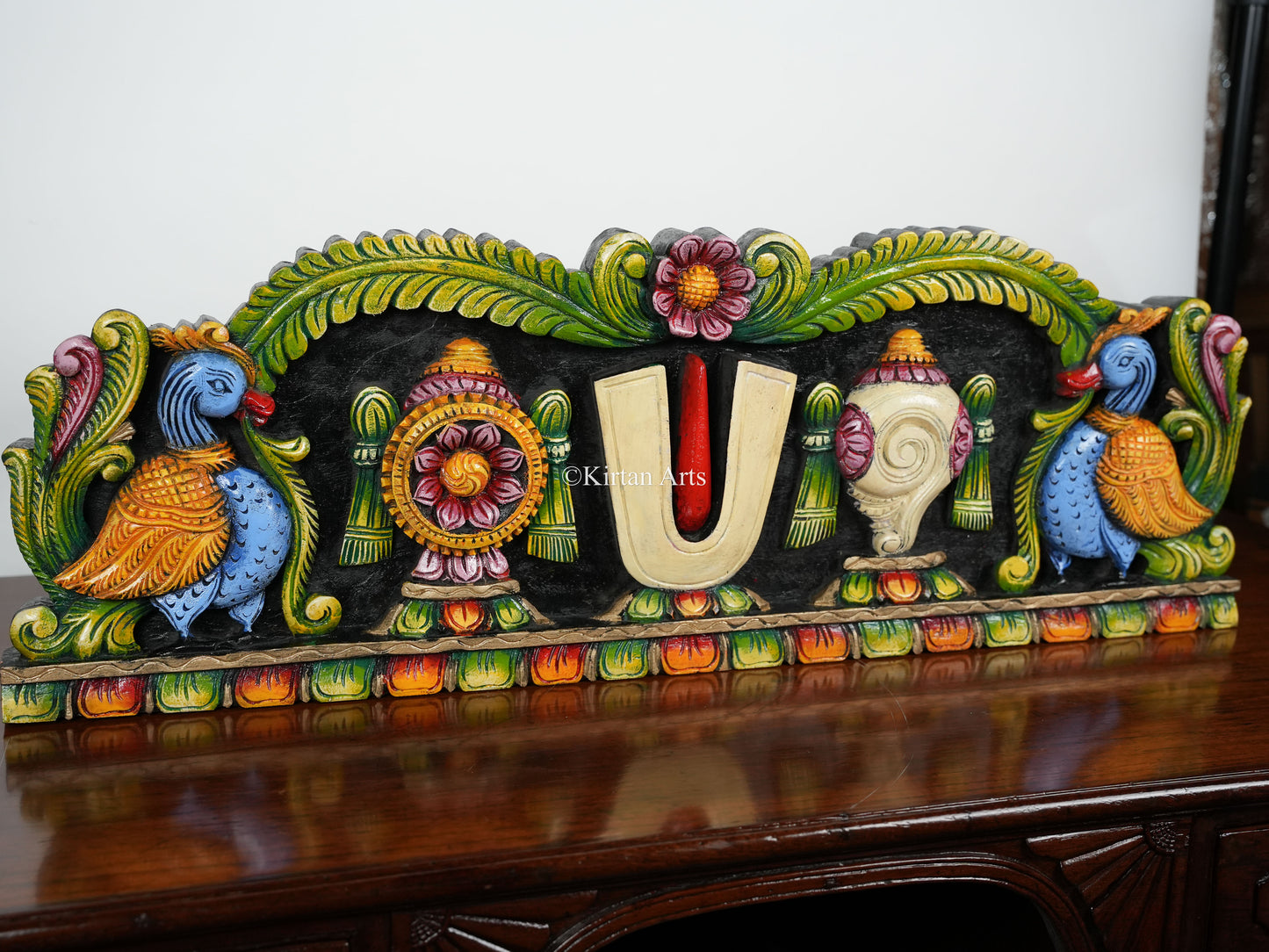 36" Shank Chakra Tilak (Nama) Wooden Panel | Hand Carved