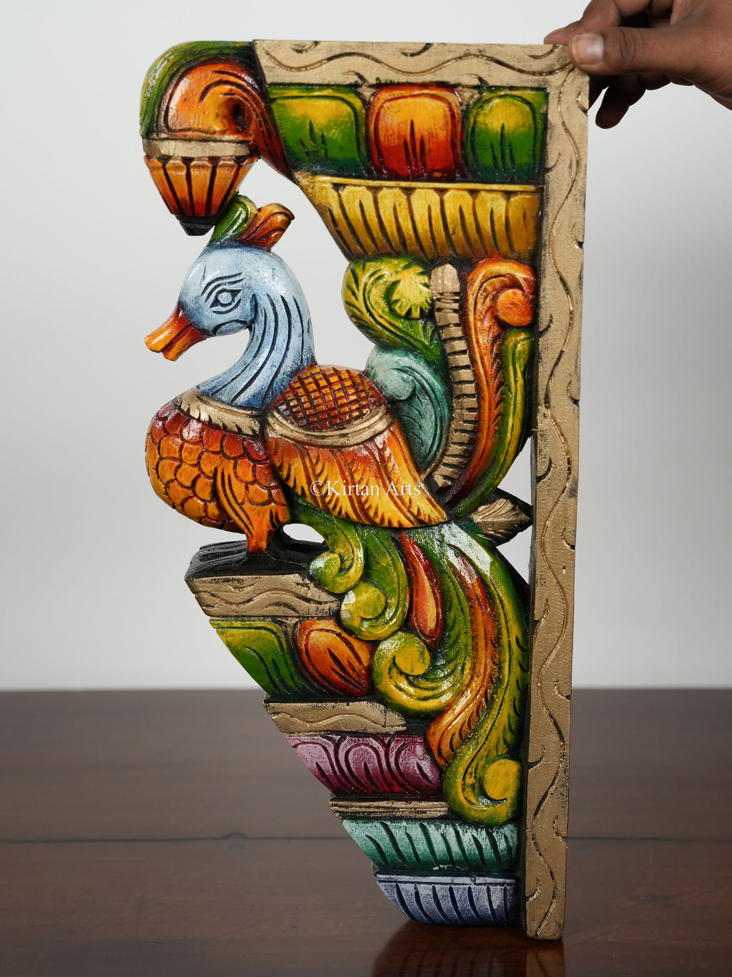 Wooden Peacock Wall Bracket | 18" | Painted