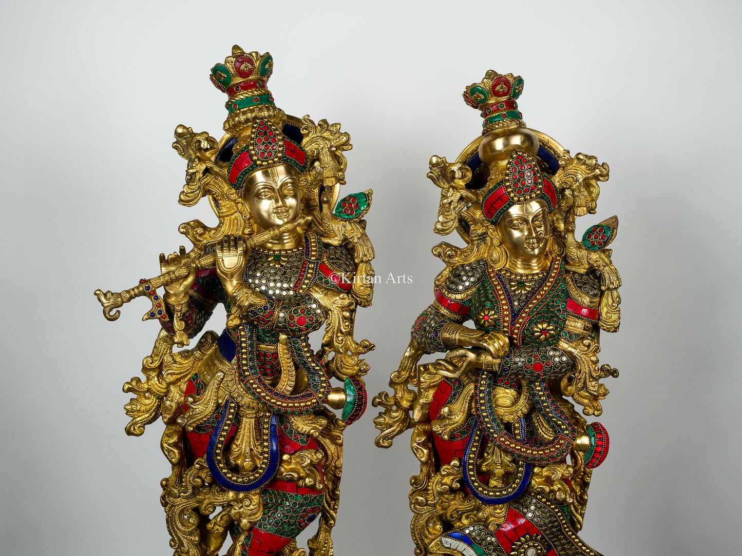 Pure Brass Radha Krishna with Stonework | Meenakari | 30 Inches