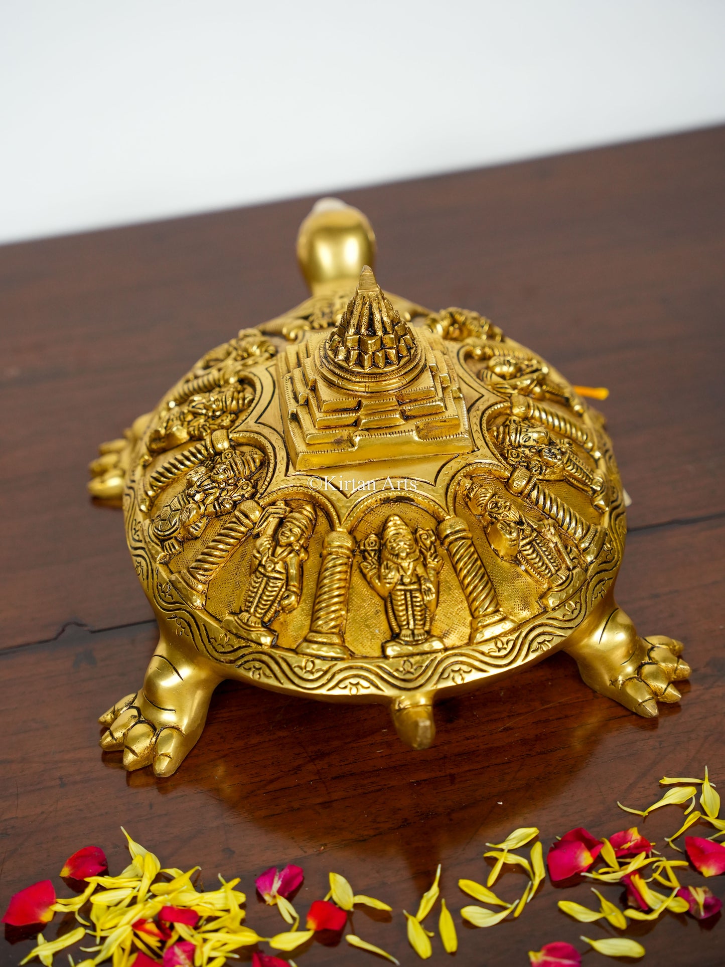 Brass Tortoise with Vishnu Dasavtar | 18" | Shree Yantra | Gold Finish