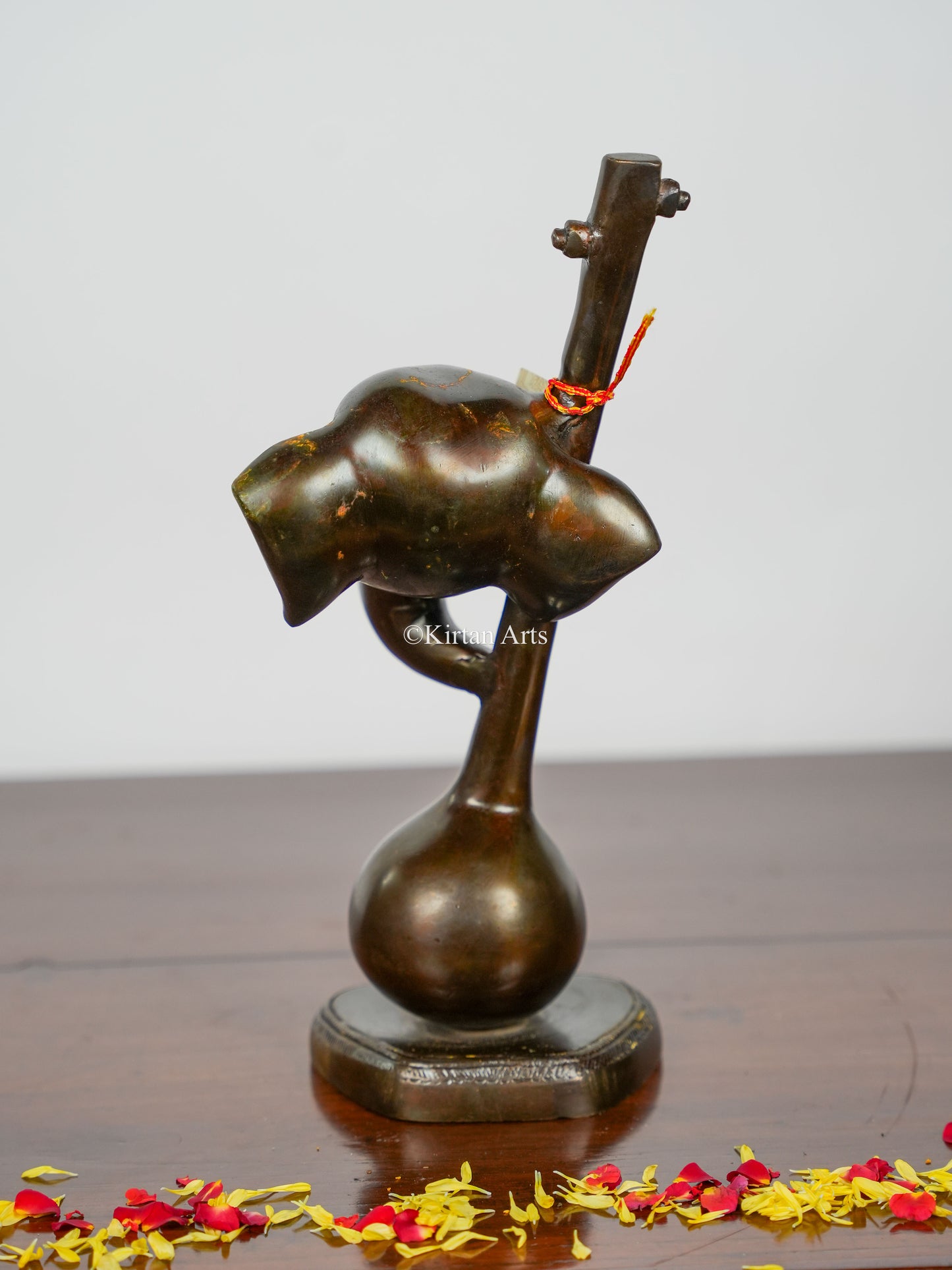 Brass Ganesha with Sitar | 12" | Dark Bronze Finish