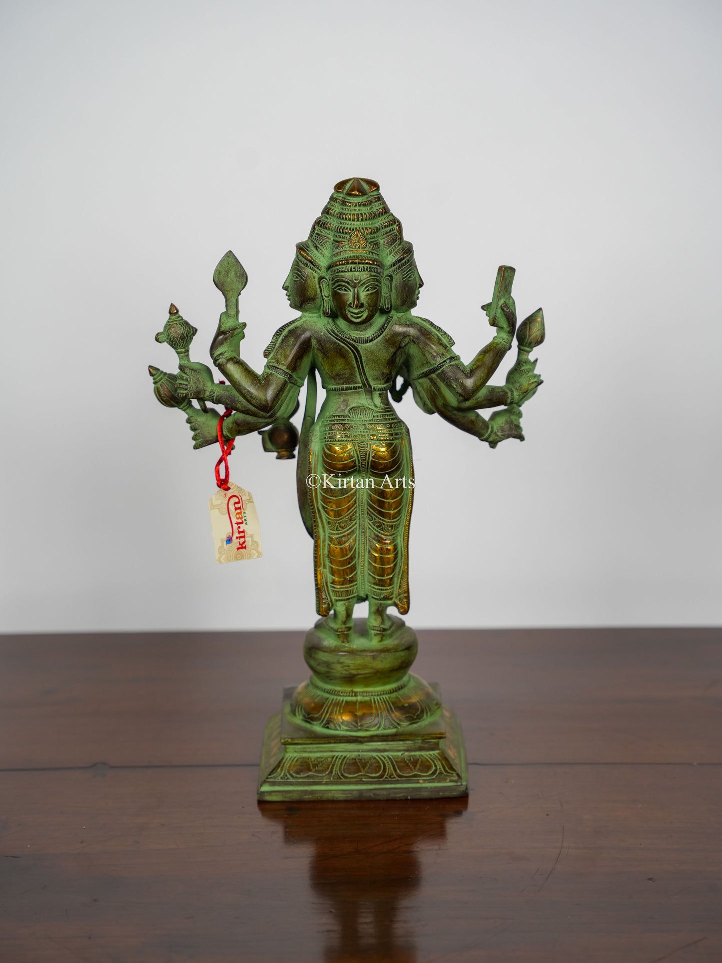 Brass Lord Brahma Statue | Antique Green Finish | 16"