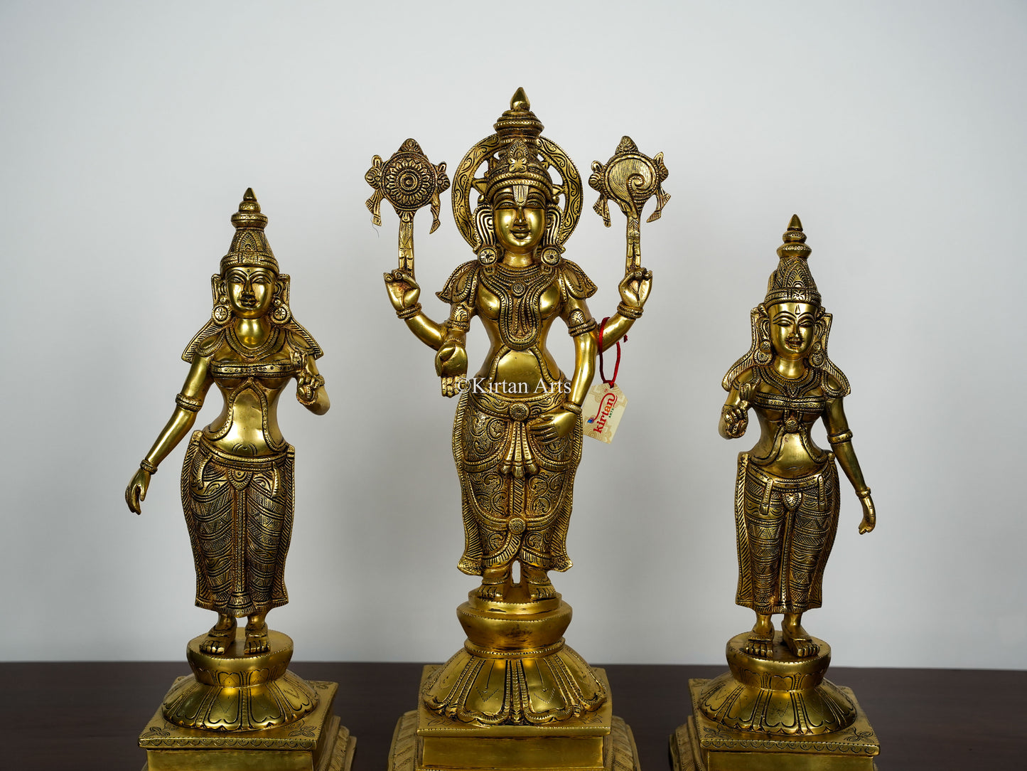 Brass Lord Vishnu with Sridevi and Bhudevi | Set of 3 | 23"