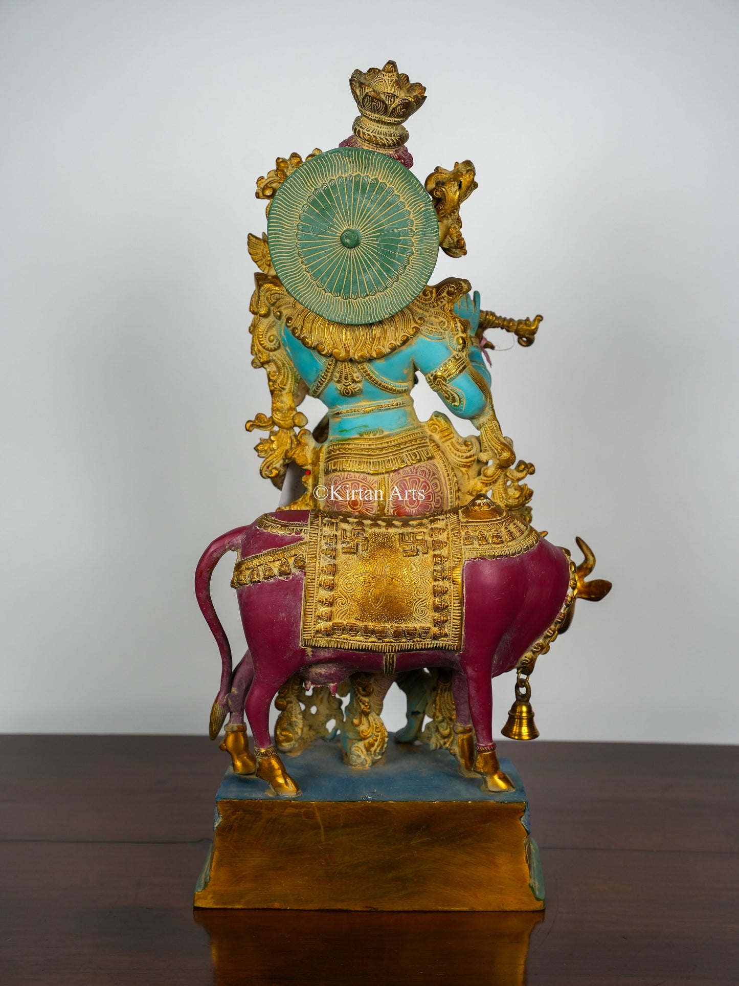 Pure Brass Lord Krishna with Cow | Multi Color Antique Finish | 26.5"