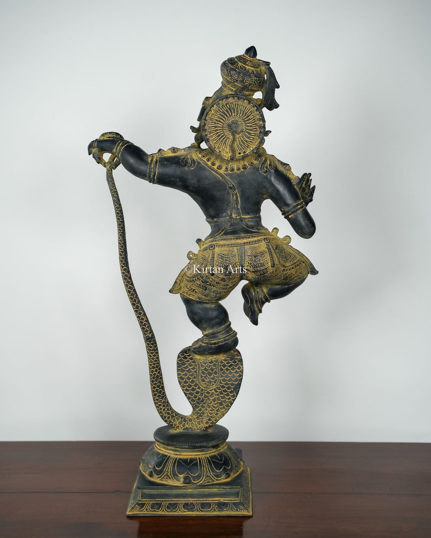 Brass Kaliyamardhanam Krishna Sculpture | 34" | Stone Finish
