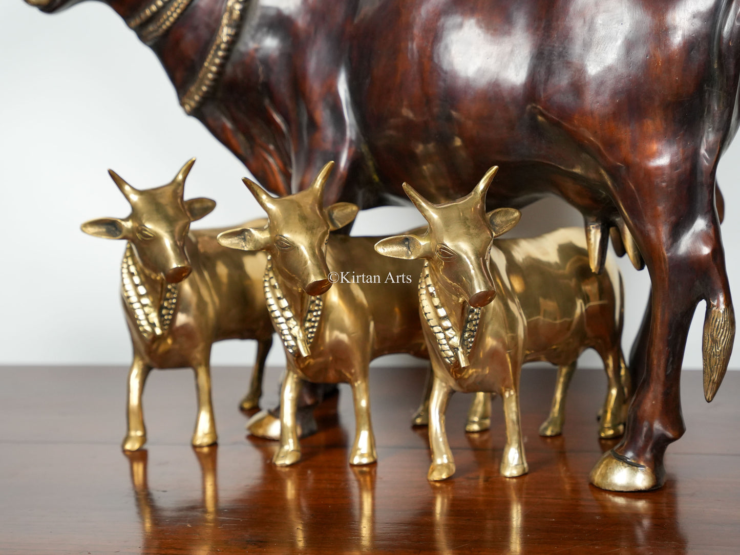 Brass Large Cow (Gomatha) With Three Calves | Dual Tone Finish | 28"