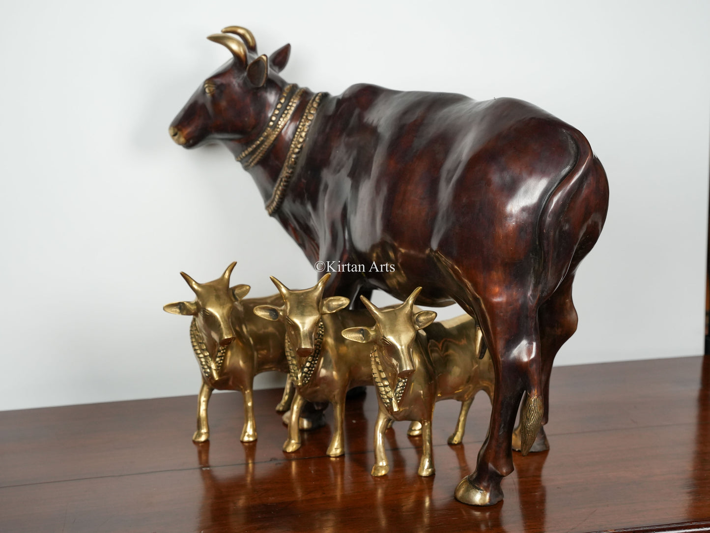 Brass Large Cow (Gomatha) With Three Calves | Dual Tone Finish | 28"