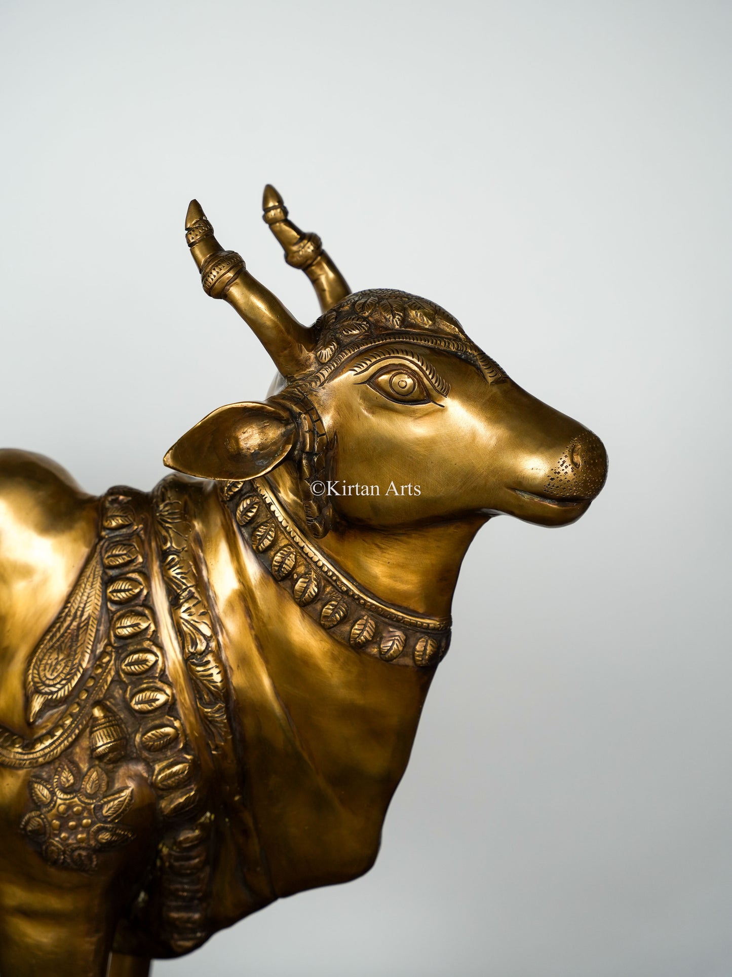 Handcrafted Brass Nandi Standing Sculpture | Large | 36 Inch | Antique Gold Finish