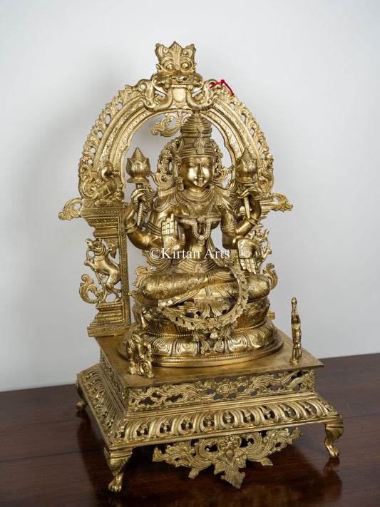 28" Large Bronze Goddess Lakshmi | Hoysala Art | Prabhavali