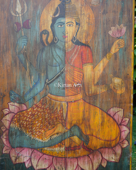 Ardhanareshwar Painting on Antique Wooden Door