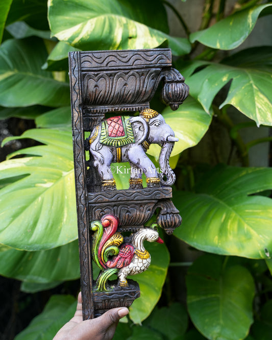 Traditional Wooden Wall Bracket Pair | Elephant and Hamsa | Watercolors | 18"