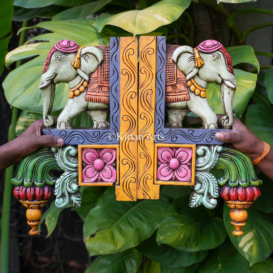 18" Hand-Carved Wooden Elephant Wall Bracket